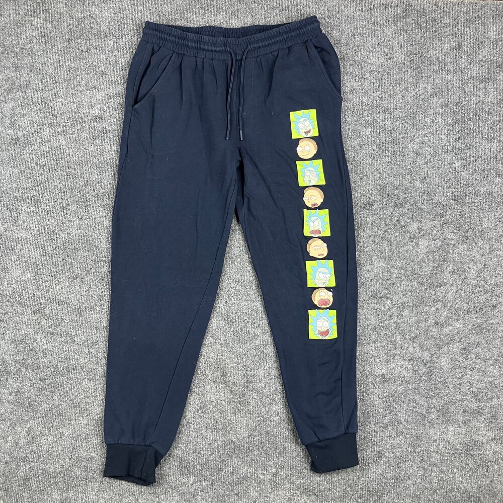 Rick and Morty Sweatpants Mens Size W32 Black Joggers Graphic Cuffed‎ Lounge Fit